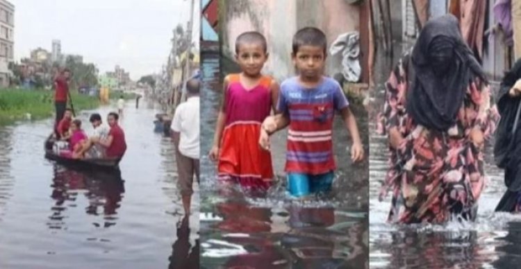 নারায়ণগঞ্জের ডিএনডি এলাকায় ভারী বর্ষণে জলাবদ্ধতা, এলাকাবাসীর ভোগান্তি
